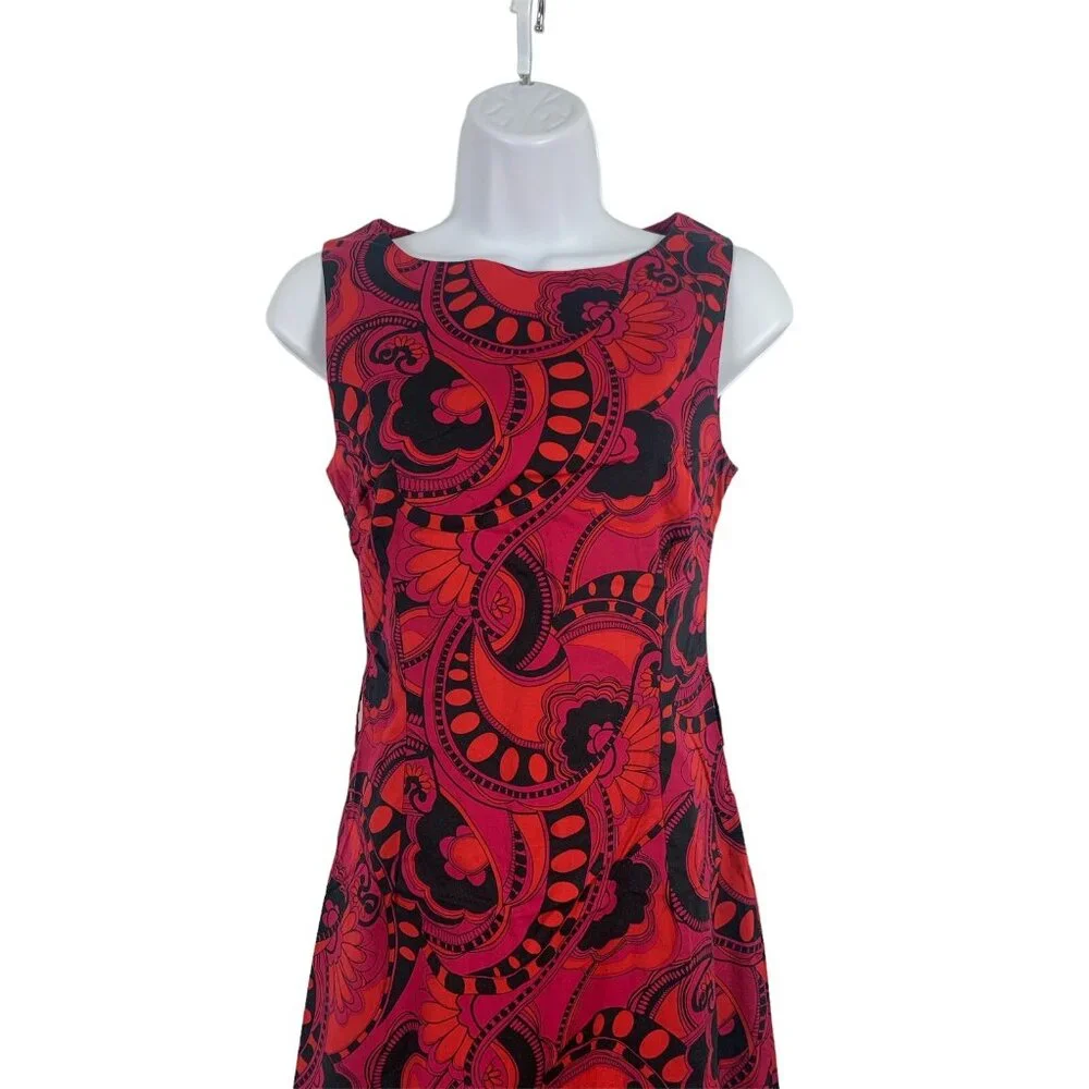 H&M Junior Red & Black Printed Sleeveless Boat Neck Sheath Dress Size 4 Small - Picture 2 of 11